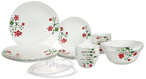 Larah by Borosil Sitara Opalware Cup and Saucer Set of 12 pcs | Tea/Coffee Cups 220 ml | Microwave & Dishwasher Safe | Bone-Ash Free | Crockery Set Ideal for Daily Use & Gifting, White