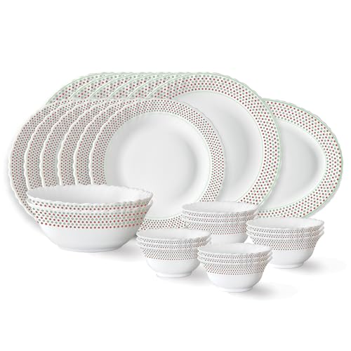 Larah by Borosil Hazel Fluted Series Opalware Dinner Set | 28 Pieces for Family of 6 | Microwave & Dishwasher Safe | Bone-Ash Free | Crockery Set for Dining & Gifting | Plates & Bowls | White
