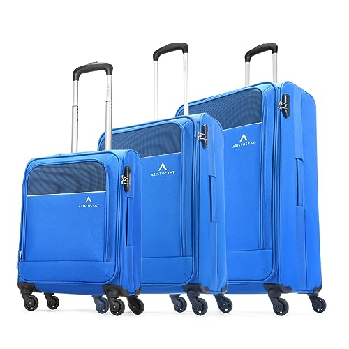 Aristocrat Polypropylene Chroma Set of 3 Hard Spinner Luggage (55+65+75Cm) Robust Construction with Strong Wheels,Rust-Free Trolley, Secured Zip and Combination Lock|Red, Small, Medium, Large