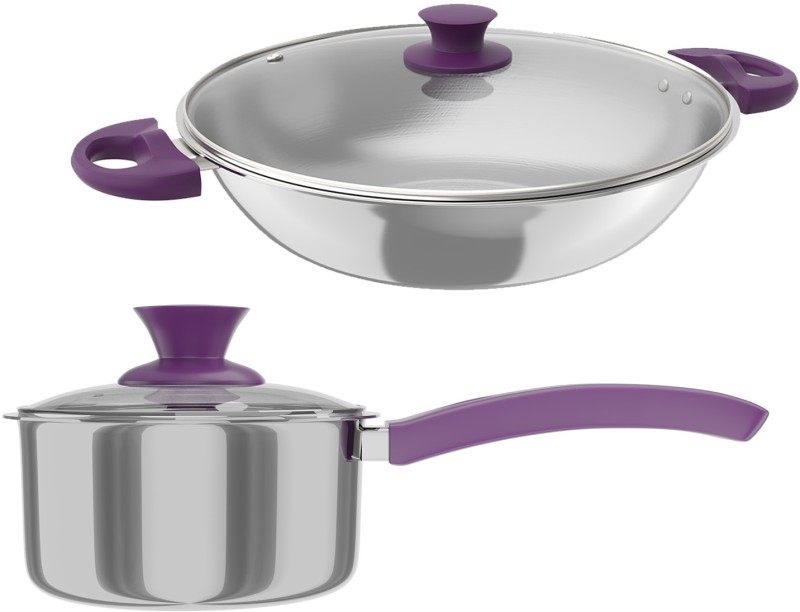 Lifelong LLTPC1 Combo Kadhai (20 CM), Saucepan with Lid (16 cm) Induction Bottom Cookware Set(Triply, 2 – Piece)