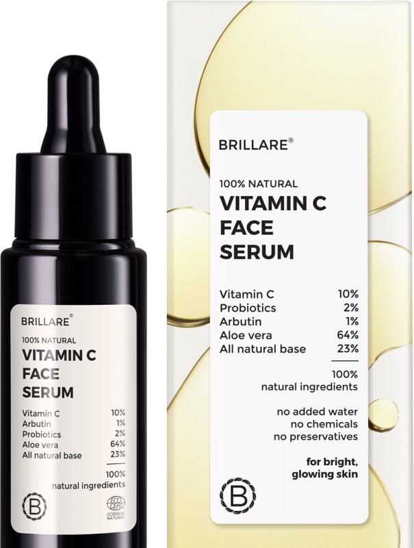 BRILLARE 10% Vitamin C Face Serum, Bright & Glowing Skin, with Probiotics & Aloe Vera(30 ml)