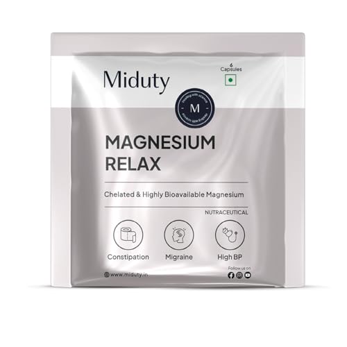 Miduty Magnesium Relax Supplement 1000mg – Best Double Strength Magnesium Bis glycinate and Oxide | Leg cramps, Muscle Cramp,Migraine,Good Sleep | 6 Capsules
