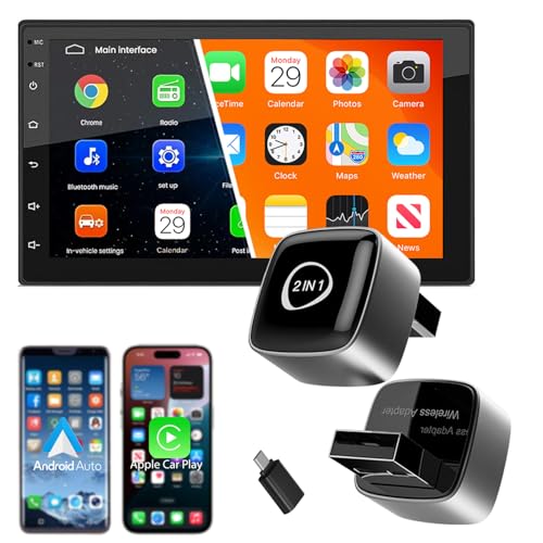 EXBLACK 1 Year Warranty Latest 2025 Wireless Carplay and Android Auto Adapter 2-in-1 | Quick Connection & Auto Reconnect | Bluetooth 5.3 & 5.8Ghz WiFi | Easy to Use & Setup iOS & Android