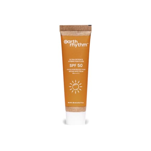 Earth Rhythm Ultra Defence Sunscreen SPF 50 for Daily Usage | PA++++,Non Sticky/Non Greasy, Leaves No White Cast | For Oily, Sensitive, Acne Prone or Dry Skin| Men & Women – 20 ml