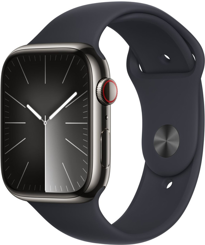 Apple Watch Series 9 GPS + Cellular 45mm Graphite Case & Midnight Sport Band – S/M(Graphite Strap, Free Size)