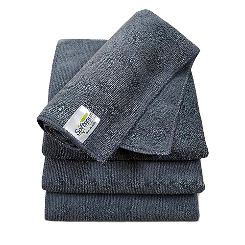 SOFTSPUN Microfiber Cloth – 4 pcs – 40×40 cms – 340 GSM Grey! Thick Lint & Streak-Free Multipurpose Cloths – Automotive Microfibre Towels for Car Bike Cleaning Polishing Washing & Detailing.