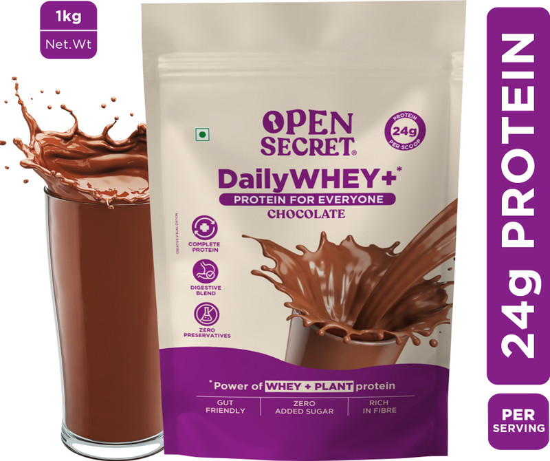 OPEN SECRET 1 kg India’s 1st Whey+ Protein Powder – Complete Protein with Whey and Plant Protein Blends(1000 g, Chocolate)