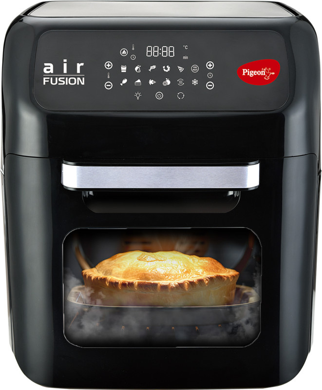 Pigeon Oven Air Fyer with 1800W | 2-in-1 Appliance – Airfryer OTG | Digital Touchscreen | 9 Preset Menu | Air Fry, Bake, Broil, Toast, Defrost | With Rotisserie | 7 Accessories – Black Air Fryer(12 L)