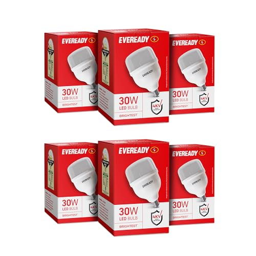 Eveready 30W LED Hammer Bulb with B22 Base, High CRI, 4KV Surge Protection, Energy Efficient & Long Life – Cool Daylight (6500K) for Home & Commercial Use, Pack of 6
