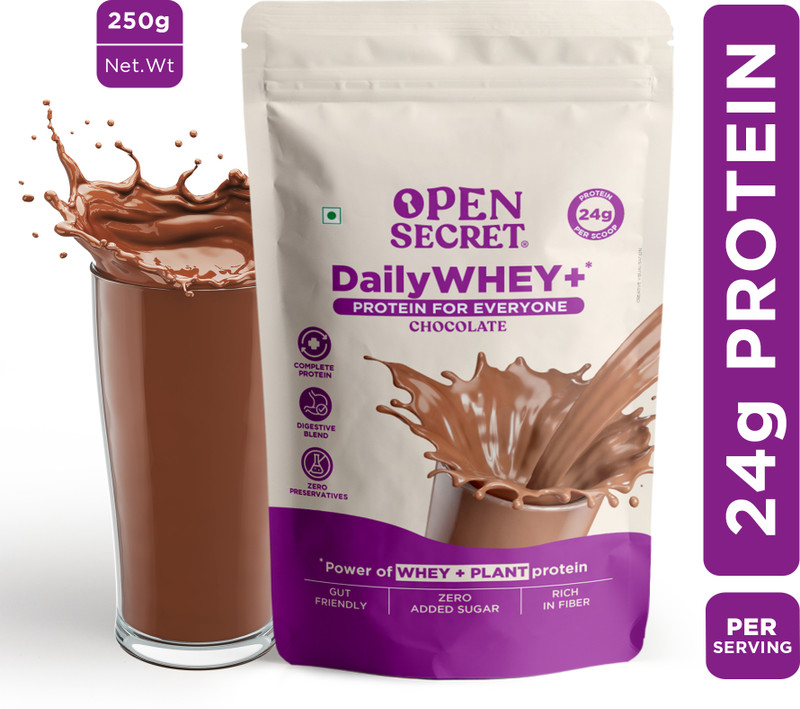 OPEN SECRET 0.25 kg India’s 1st Whey+ Protein Powder – Complete Protein with Whey and Plant Protein Blends(250 g, Chocolate)