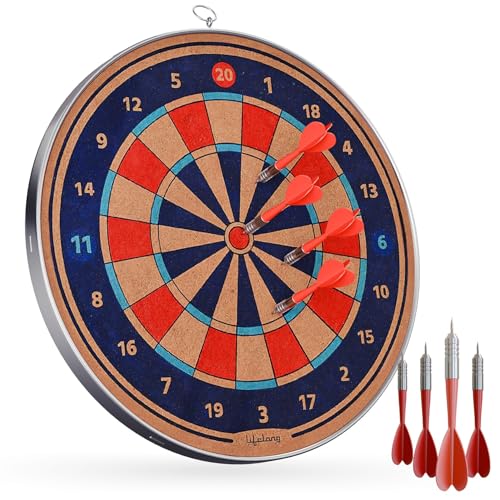 Lifelong 12 Inch Wooden Dart Board Set for Kids and Adults | Dual Sided Standard Dart Game | Includes 4 Steel Tip Darts | Easy to Hang Indoor Outdoor Fun Game | Classic Target Board