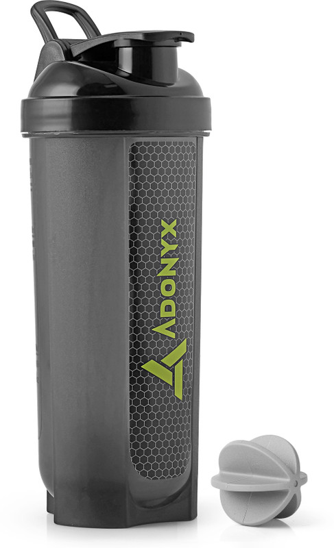 ADONYX Shaker Bottle with Whisk Ball | Gym 700 ml Shaker(Pack of 1, Black, Plastic)