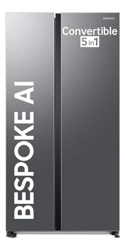 Samsung 653 L, 3 Star, Frost Free, Double Door, Convertible 5-in-1 Digital Inverter, Side By Side AI Enabled Smart Refrigerator with WiFi (RS76CG8003S9HL, Silver, Refined Inox)