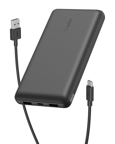 Belkin 20000 MAH Lightweight Slimmest Power Bank with 1 Type C PD and 2 USB A Port, Fast Charging Portable Charger to Charge 3 Devices, iPhones 16, 15, 14, 13, 12 Series, Android Phones & More – Black