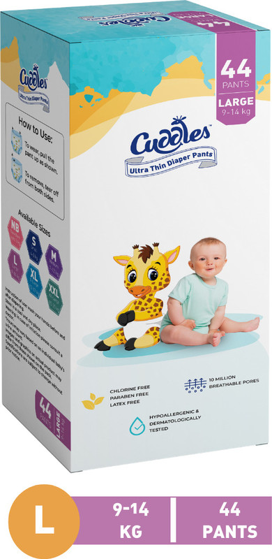 Cuddles Ultrathin Baby Diaper Pants | Ultra Soft Super Absorbent and Luxurious Comfort – L(44 Pieces)