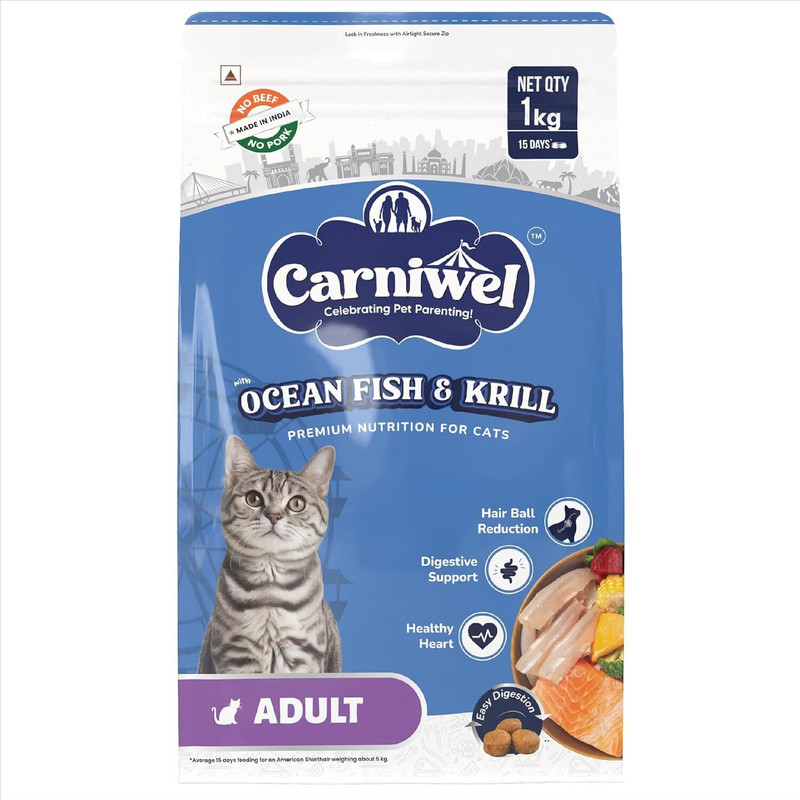 CARNIWEL Carniwel Ocean Fish & Krill Adult Cat Food Fish 1 kg Dry Adult Cat Food