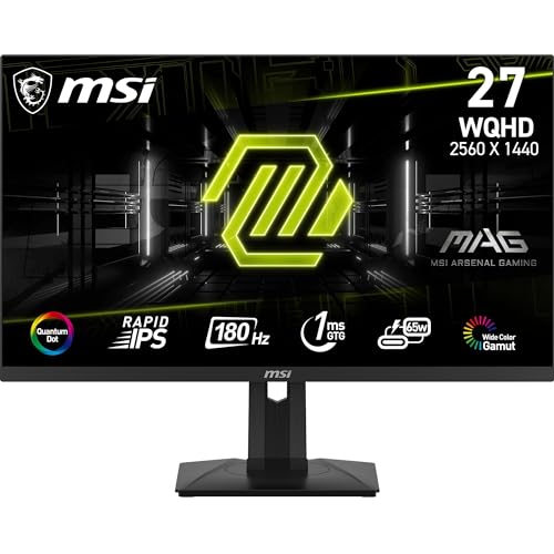 MSI MAG 274QRF QD E2 27 Inch 2K WQHD Gaming Monitor – 2560 x 1440 Rapid IPS Quantum Dot Panel, 180 Hz / 1ms, 98% DCI-P3 Colour Gamut, DisplayHDR 400 – DP 1.4a, HDMI 2.0b, USB Type-C 65W