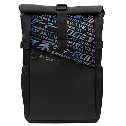 ASUS ROG BP4701 Gaming Laptop Backpack with Holographic Cybertext Printing, Roll Up Design, Suitable for up to 17 inch Laptop (Black)