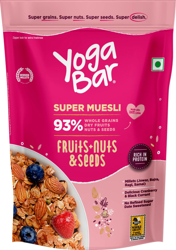 Yogabar Muesli 500g Fruits Nuts&Seeds| Breakfast Cereal with High Fibre, High Protein Pouch(500 g)