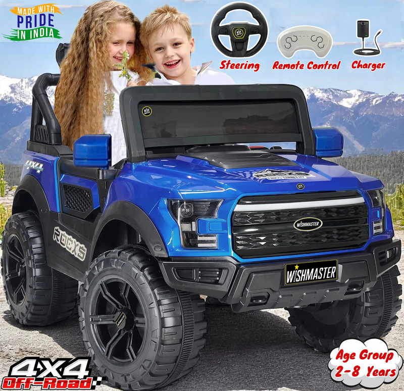 Wishmaster 4×4 Pobo Kids Driving Car With Remote , Mobile App + Manual Drive Jeep Battery Operated Ride On(Blue)