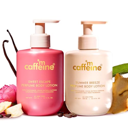 mCaffeine Perfume Body Lotion Combo – Sweet Escape & Summer Breeze | Niacinamide, Cocoa Butter & Shea Butter For Deep Moisturization | Lightweight, Non-Sticky | Fruity & Aqua Fragrance – 300ml x 2