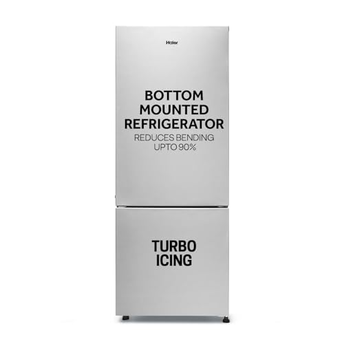 Haier 300 L 2 Star Frost Free Bottom Mount Double Door Refrigerator | Jhukna Mat – Bottom Freezer | Twin Inverter | Twist Ice Maker | 1 Hour Icing Technology (HRB-3502BS-P, Brushline Silver)