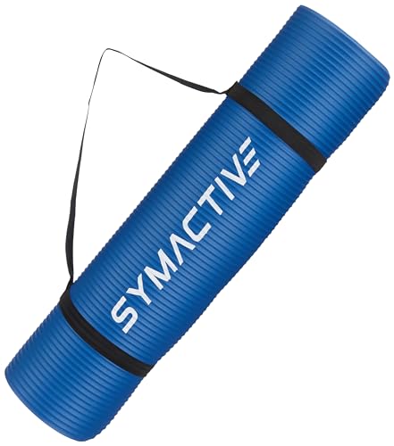 Amazon Brand – Symactive 8mm Extra Thick NBR Yoga Mat with Carrying Strap, Yoga Mat for Women & Men for Workout, Yoga and Fitness (Blue)