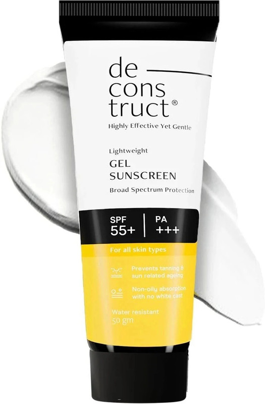 deconstruct Sunscreen – SPF 55+ PA+++ Lightweight Gel Sunscreen | No White Cast | For men & Women |(50 g)