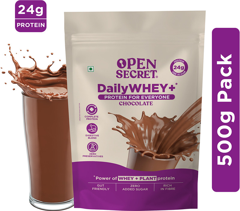 OPEN SECRET 0.5 kg India’s 1st Whey+ Protein Powder – Complete Protein with Whey and Plant Protein Blends(500 g, Chocolate)