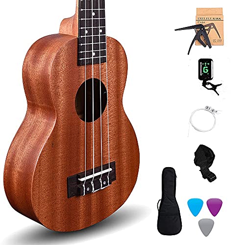 Kadence Wanderer Mahogany wood Ukulele (Online LEARNING course free having 66 videos) soprano 21″ (Super Combo, Bag with Tuner, Strap, Fluorocarbon String Set, Capo and Learning Course)