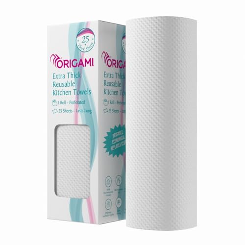 Origami Reusable Kitchen Towel Roll – 25 Sheets, Washable up to 2,500 Times | Highly Absorbent, Eco‑Friendly & Hygienic Non‑Woven Dish Cloth Alternative for Cleaning Tough Stains
