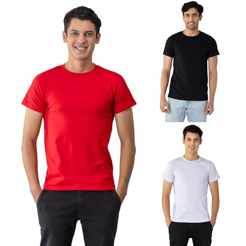 Chromozome Men Regular Fit Tee Os 10 (Pack of 3) M Red-Black-Ecru