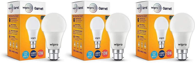 Wipro 10 W Basic Standard B22 LED Bulb(White, Pack of 3)