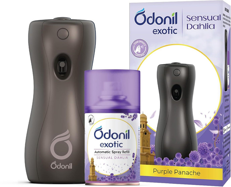 Odonil Ocean Breeze, Sensual Dahlia, Floral Bliss Automatic Spray Exotic Automatic Spray 225ml | Machine + 1 Refill | Sensual Dahlia | 2200 Sprays(225 ml)