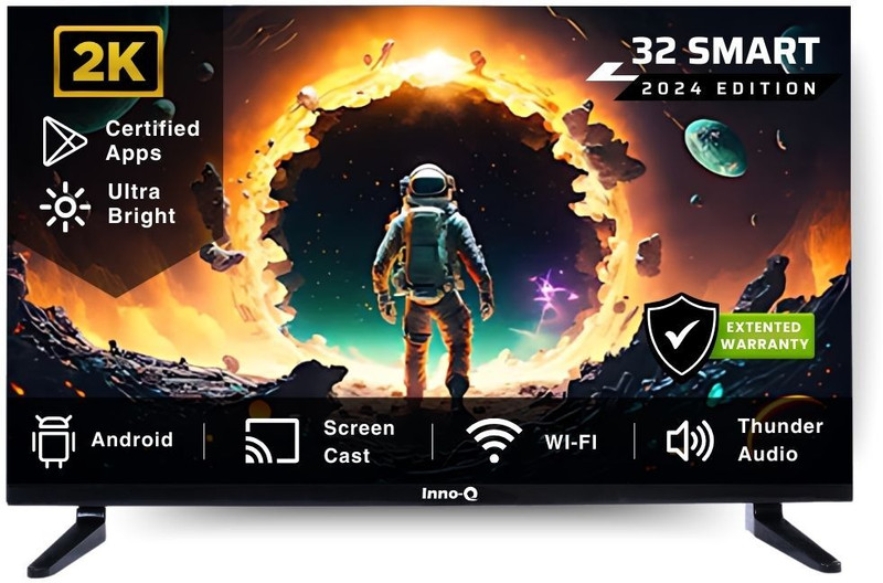 InnoQ Spectra 80 cm (32 inch) HD Ready LED Smart Android TV with 30W Boom Speakers | 1000+ Smart Apps – Games | Mobile Screen Connect | Pixel Enhancer(32S-SPECTRA-V2)
