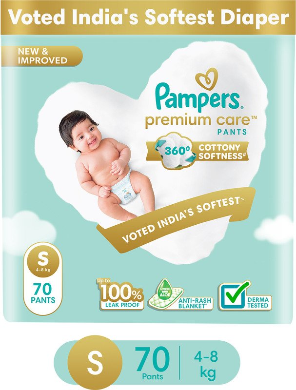 Pampers Premium Care Diaper Pants with 360 Cottony Softness – S(70 Pieces)