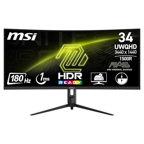 MSI MAG 342CQR E2 34 Inch 2K UWQHD Curved Gaming Monitor – 1500R 3440 x 1440 Resolution, 180 Hz / 1ms (MPRT), Adaptive Sync – DP 1.4a, HDMI 2.0b CEC, 95% DCI-P3, AI Vision, HDR Ready