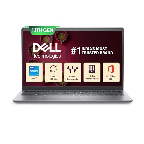 Dell 15 Intel Core i5 13th Gen – 1334U, 16GB DDR4 RAM, 512GB SSD, FHD 15.6″/39.62 cm, Windows 11, MSO’21, Grey, 1.66kg, 120Hz 250 nits Display, 15 Month McAfee, Thin & Light Laptop