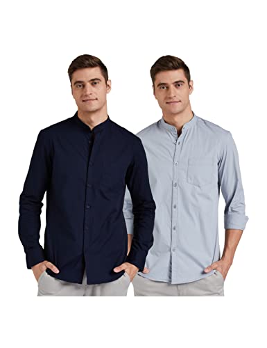 Amazon Brand – Symbol Men’s Regular Fit Full Sleeve Cotton Casual Shirt (Combo Pack of 2) (AW-SY-MCS-1151_Light Grey_Navy_medium)