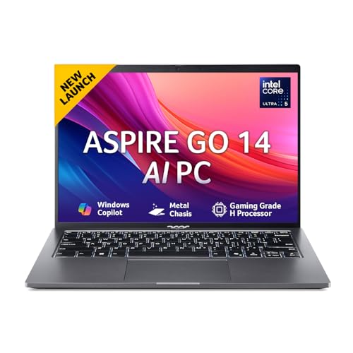 acer Aspire Go 14, Intel Core Ultra 5 125H (14th Gen),16GB DDR5 RAM/1TB SSD, WUXGA IPS, 14.0″/35.56 cm, Win 11, MS Office, Steel Gray, 1.5 kg, AG14-71M,Backlit Keyboard, AI Powered Premium Laptop