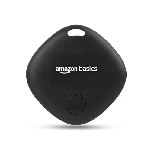 Amazon Basics Aero Tag for iOS | Apple Find My Network Tracker | Bluetooth 5.3 | No SIM Needed | Anti-Lost & Loud 80dB Alert | Item Finder- Keys, Wallets, Bags |Lightweight & 1-Year Battery(Black)