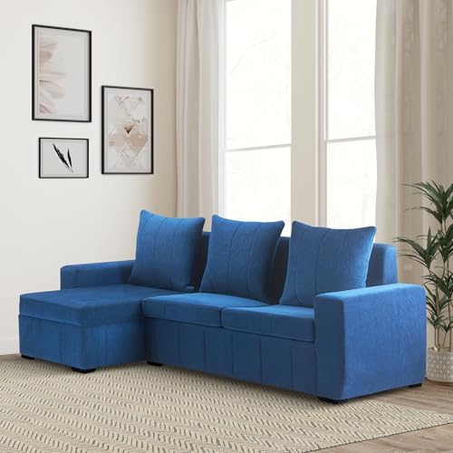 Amazon Brand – Solimo Spyro 4 Seater Fabric Interchangeable L-Shape Sofa (Ocean Blue)