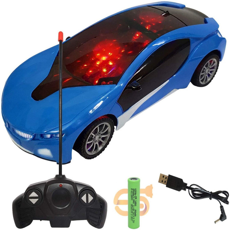 CADDLE & TOES Famous Car Remote Control 3D with LED Lights, Chargeable(Blue)