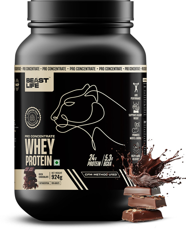 BeastLife 100% Whey Protein | 24g Protein, 5.3g BCAA | Ultrasorb Tech | High Absorption Whey Protein(924 g, Rich Chocolate)