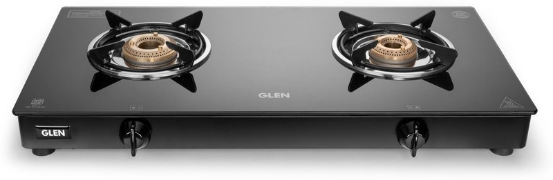 Glen Rapid LPG Gas Stoves 2 Burner | Brass Burner | ISI Certified | Revolving Inlet Glass Manual Gas Stove(2 Burners)
