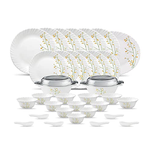 La Opala Diva, Classique Collection, Opal Glass Dinner Set 27 pcs, Morning Glory, White, Standard