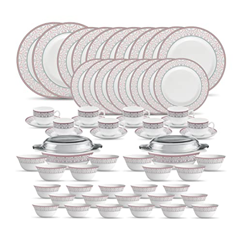La Opala Diva Classique Collection Opal Glass Crockery | For Family of 6 | Dinner Set 35 pcs Citron Weave | Plates & Bowls for Dining | Microwave Safe | 100% Vegetarian | Extra Strong | White