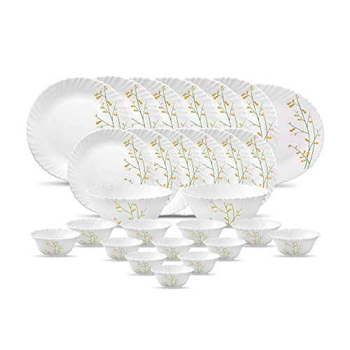 La Opala, Sovrana Collection, Opal Glass Floral Dinner Set 62 Pcs, Moroccan Pink, White
