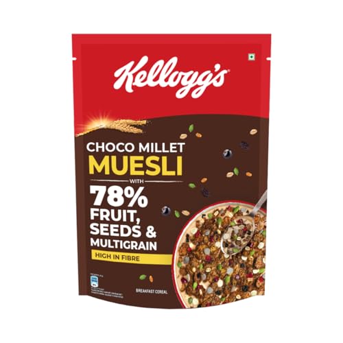 Kellogg’s Choco Millet Muesli with 78% Fruit, Seeds & Multigrain 400g | High in Fibre| Breakfast Cereal