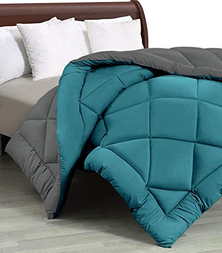 Cloth Fusion Reversible AC Comforter Set Double Bed 220 GSM,Soft Microfibre King Size Quilt Blanket for Winter(90×100 inches, Teal & Light Grey)